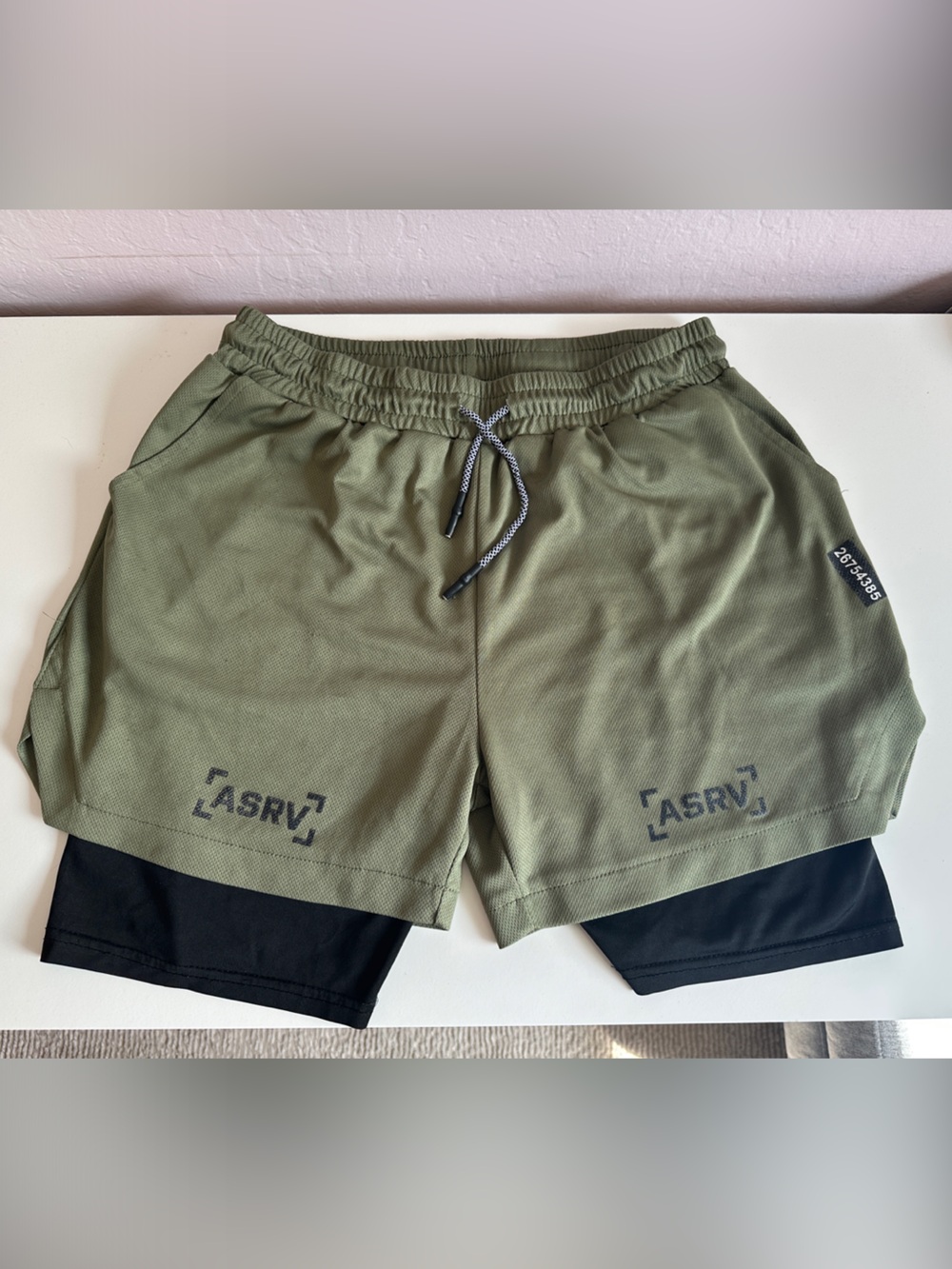 ASRV Men's Olive Green Two-in-One Training Shorts